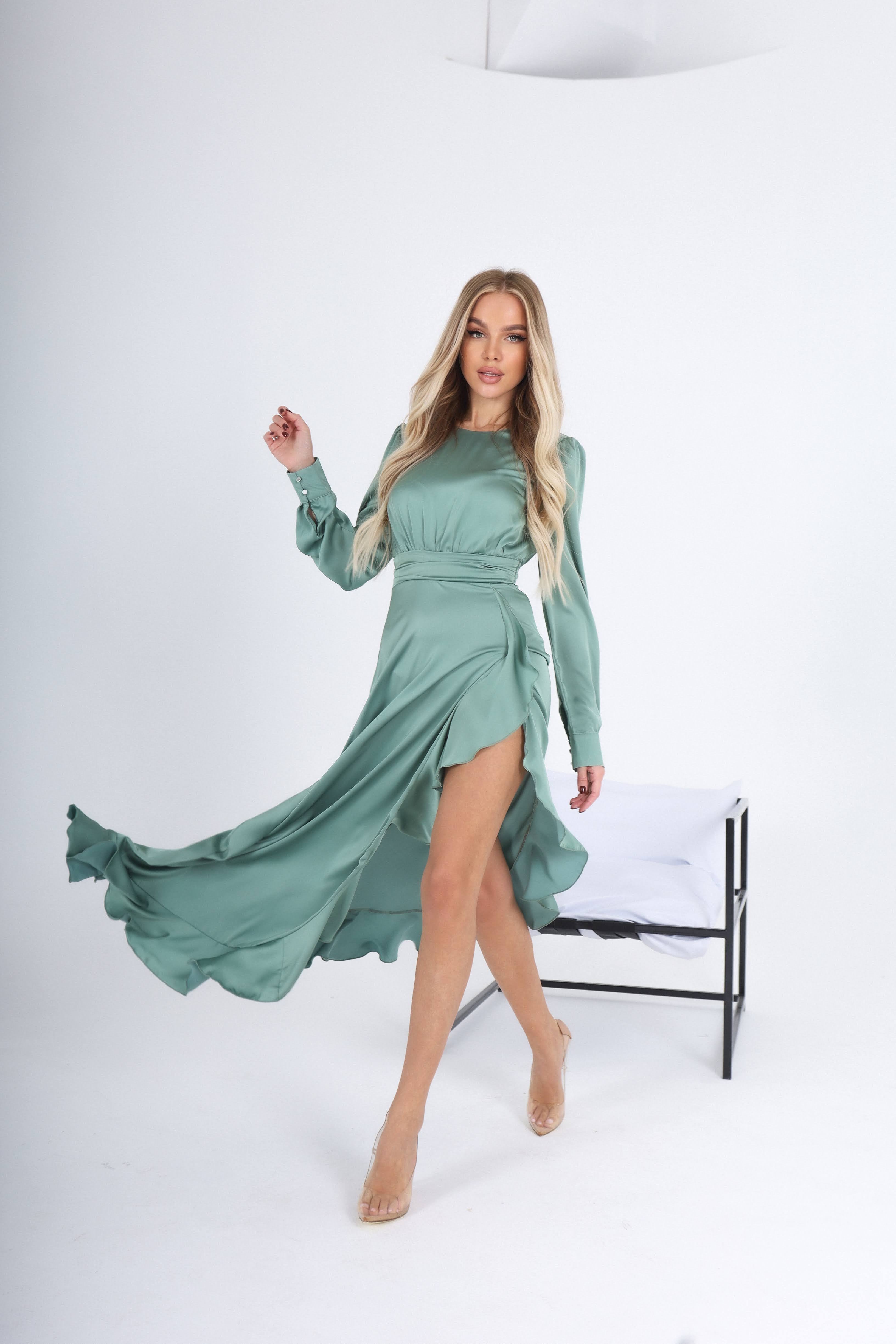 Green Thigh-Slit Maxi Dress