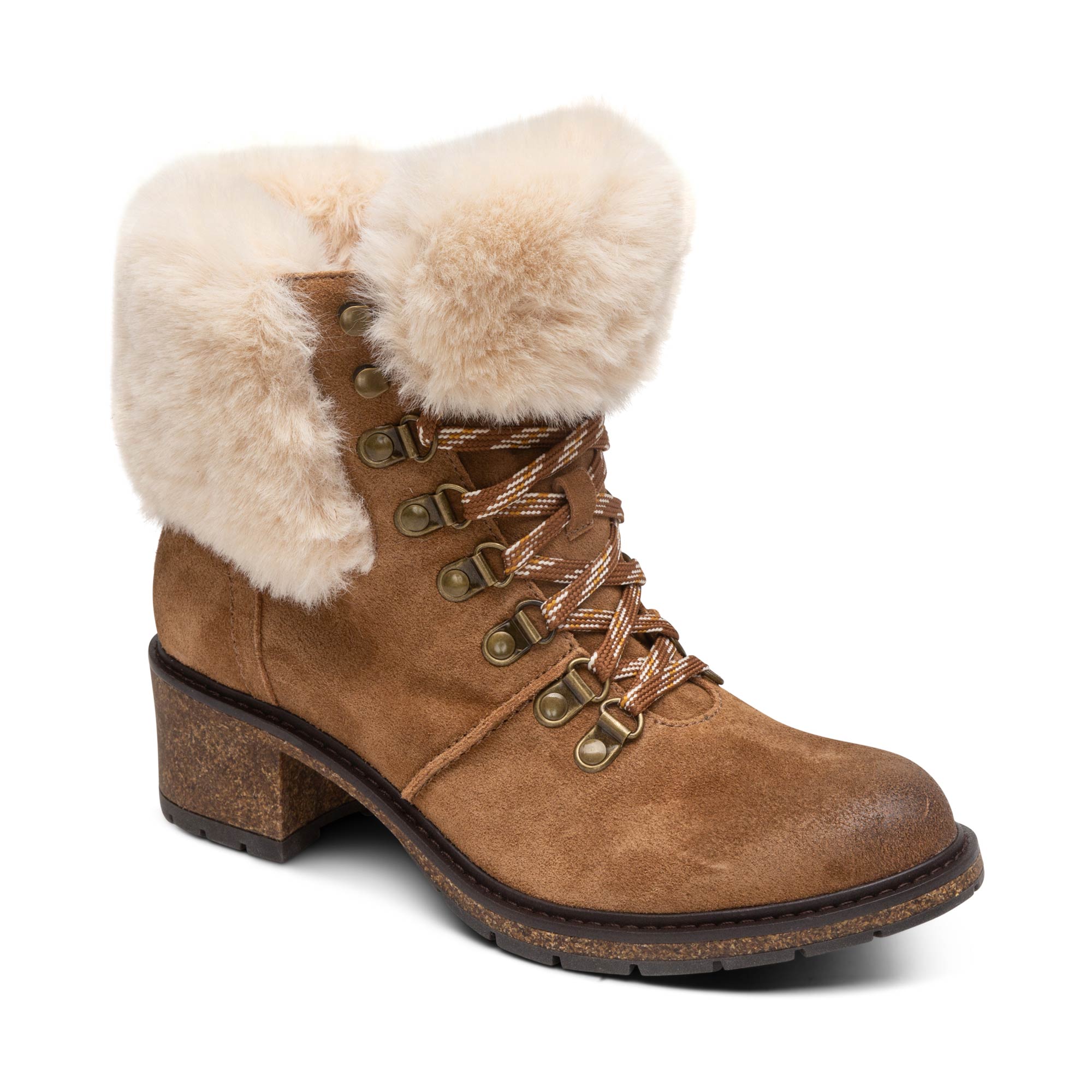 Brooklyn Fur Lace Up Boot - Dark Tan