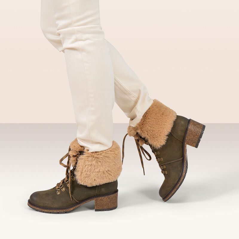 Brooklyn Fur Lace Up Boot - Dark Tan