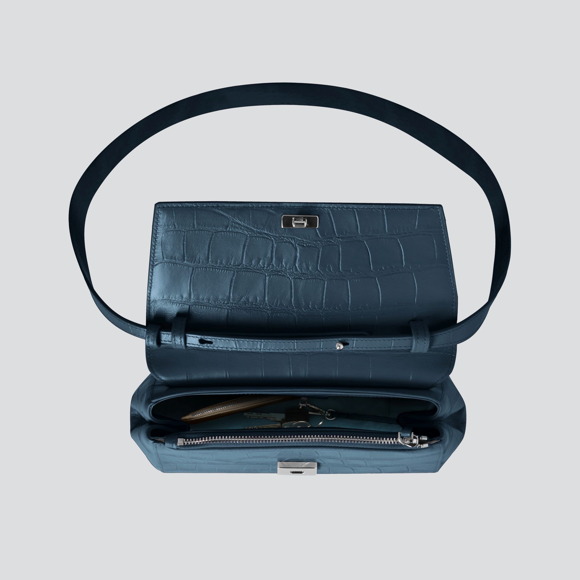 Ikon Clutch - soft croco navy blue