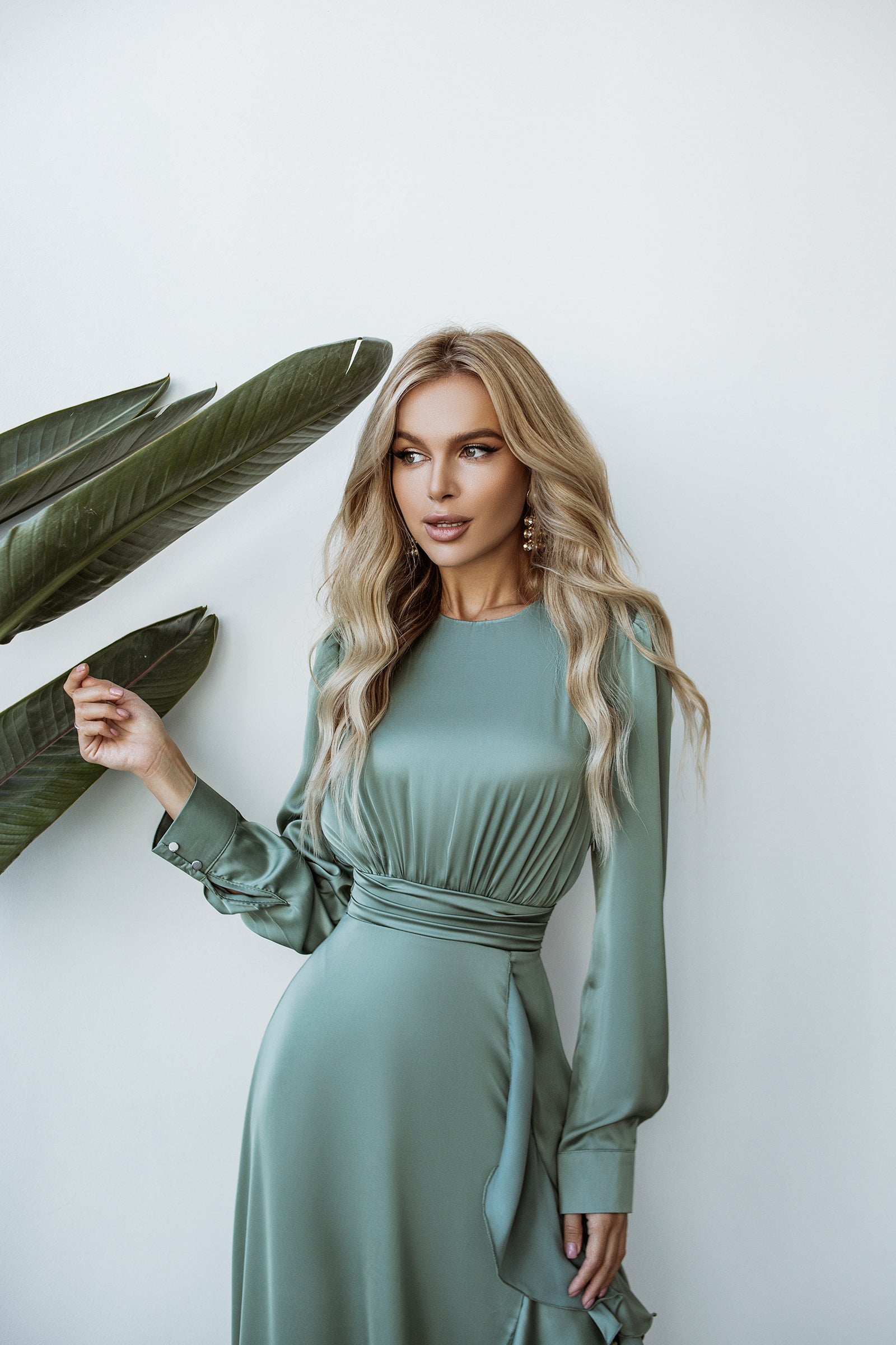 Green Thigh-Slit Maxi Dress
