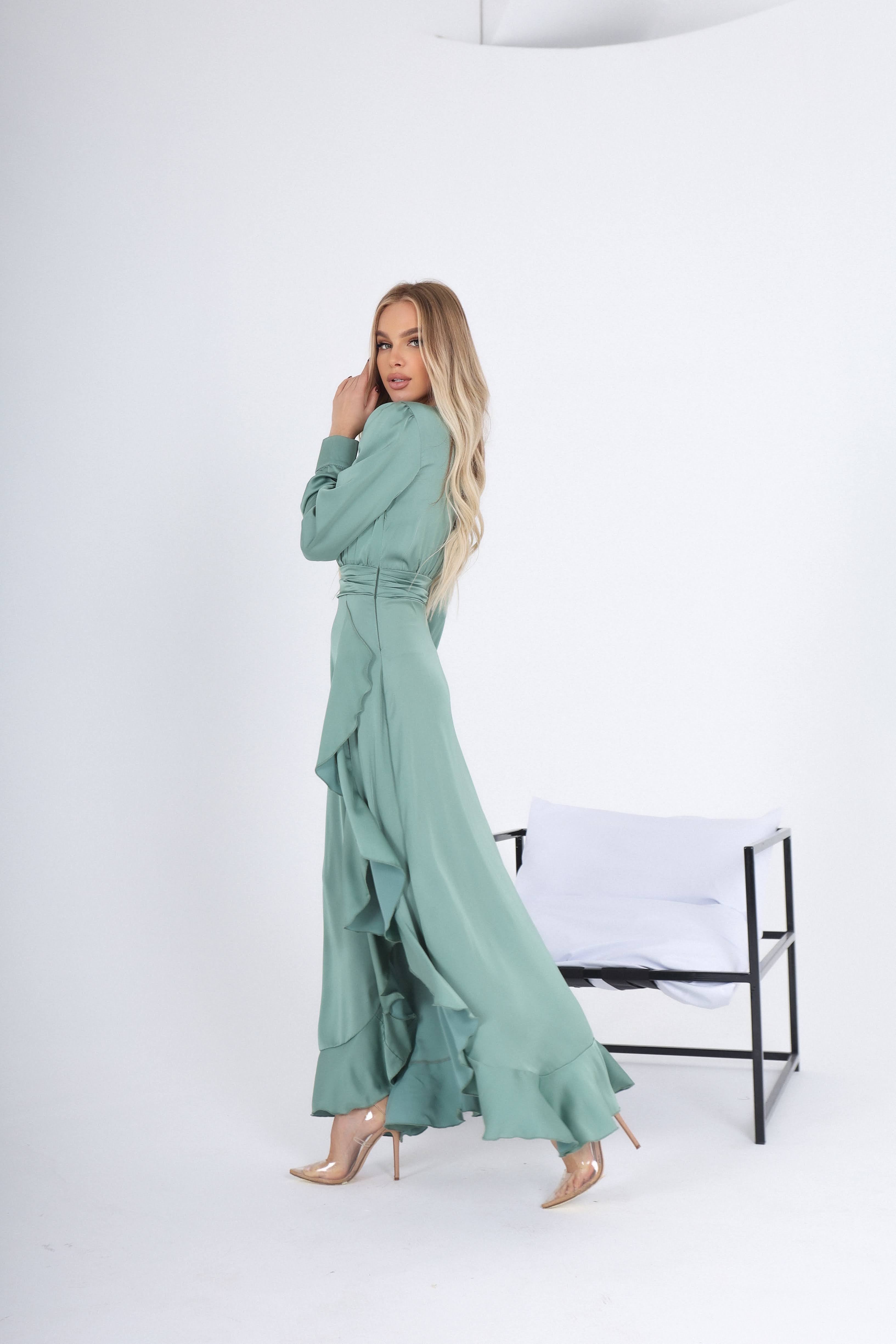 Green Thigh-Slit Maxi Dress