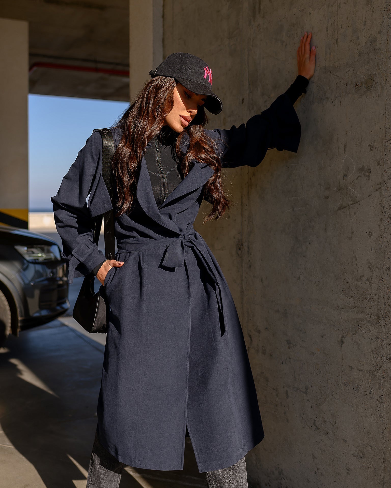 Navy Belted Trench Coat