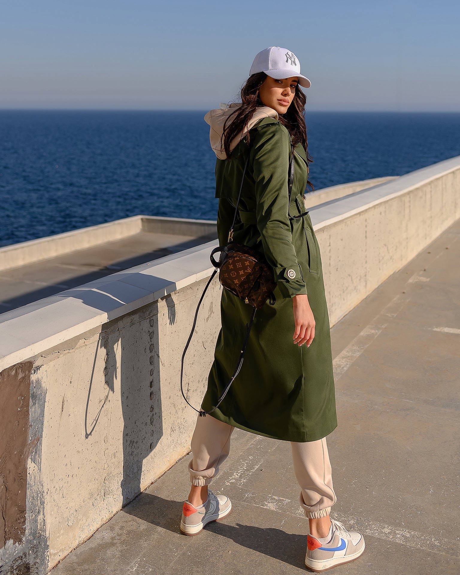 Khaki Double-Breasted Belted Trench Coat