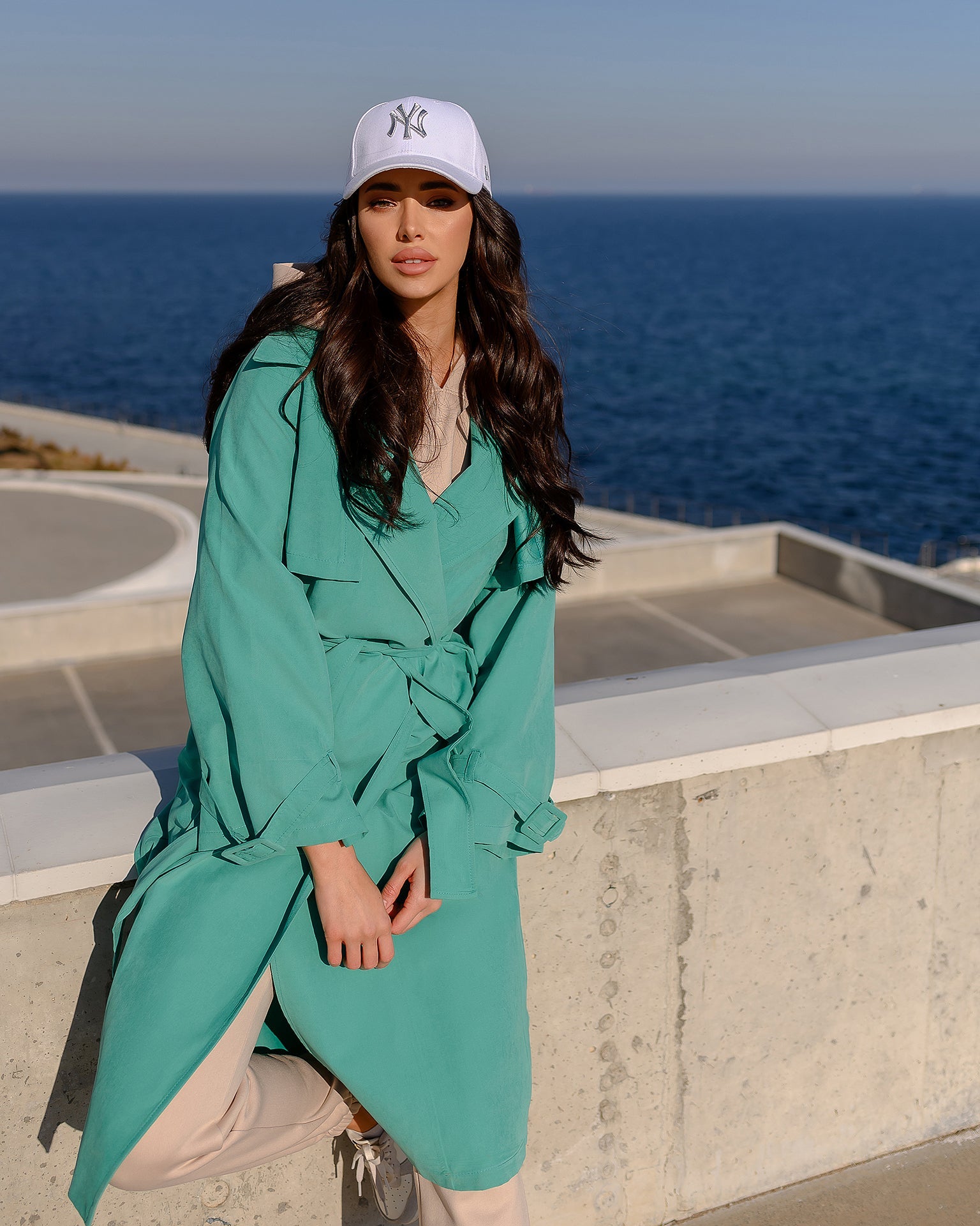 Tiffany-Blue Belted Trench Coat