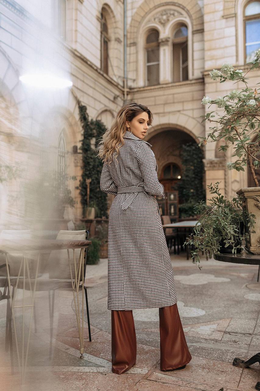 Casual Purple Checked Belted Coat