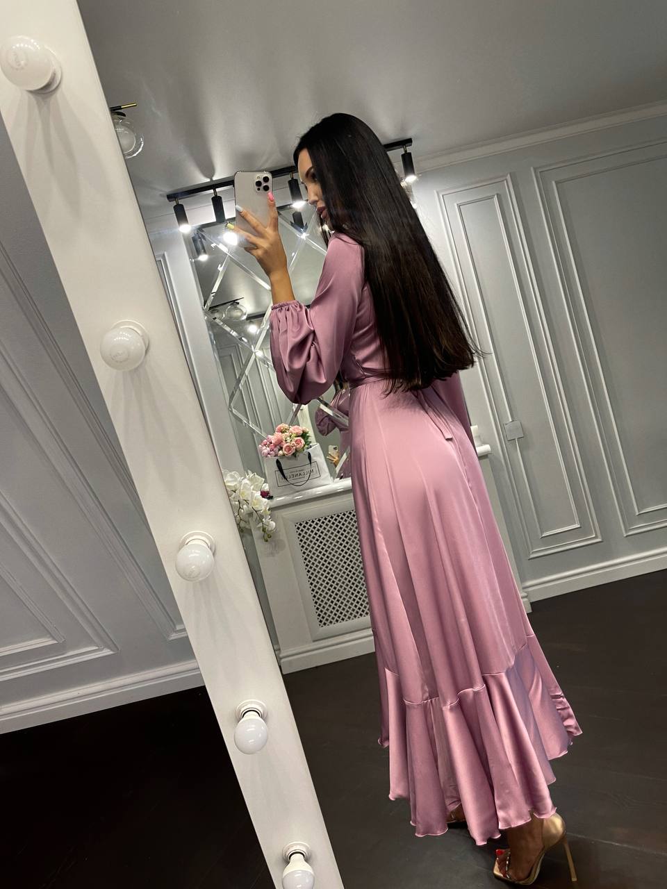 Puff-Sleeve Wrap Asymmetric Dress