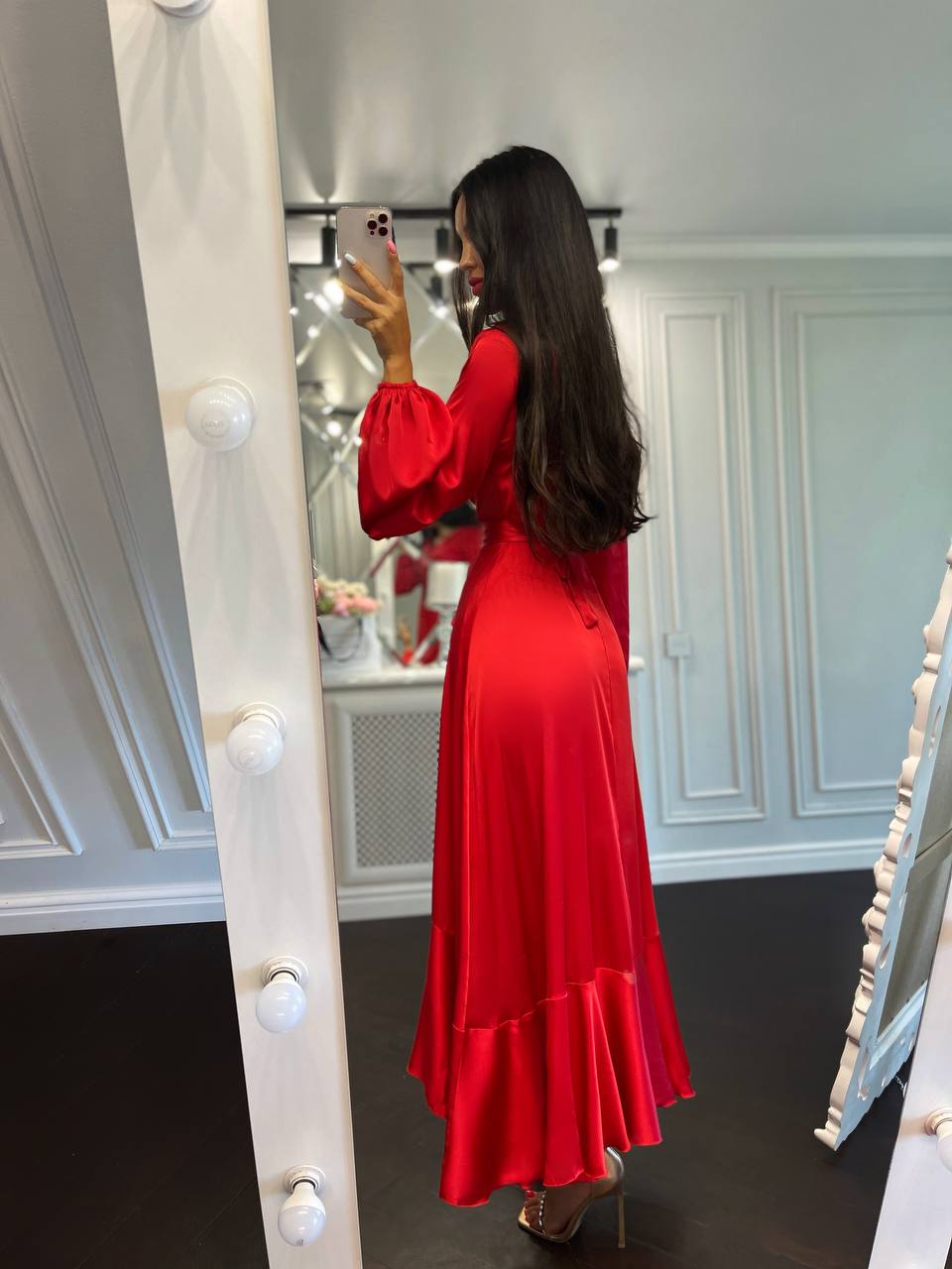 Puff-Sleeve Wrap Asymmetric Dress