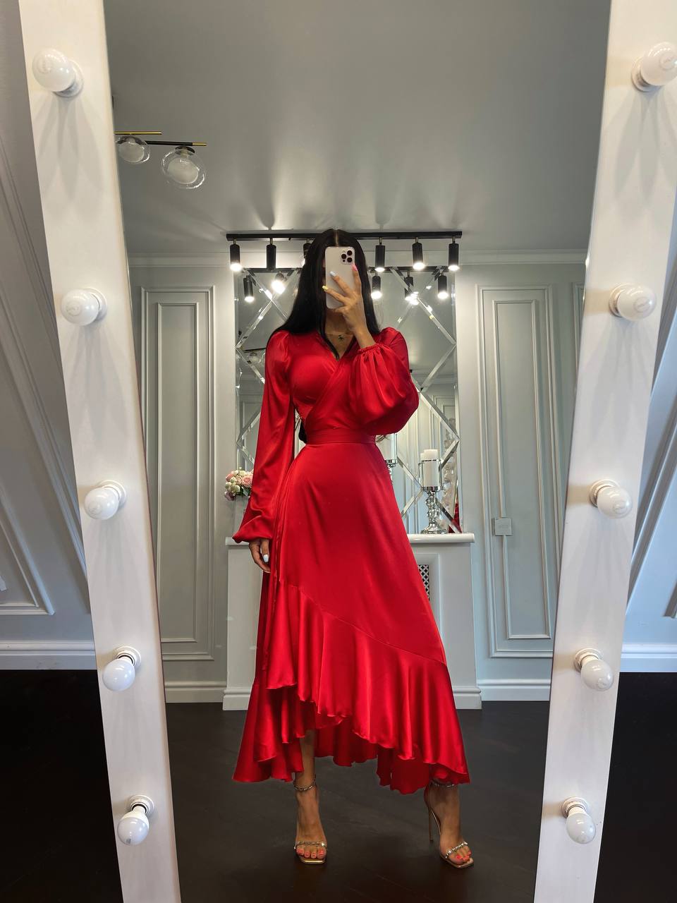 Puff-Sleeve Wrap Asymmetric Dress